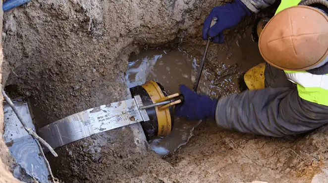 Technician performing underground drainage repair for foundation protection and gutter systems in New Orleans, LA